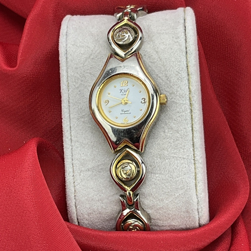 Kish Womens Crystal Watch GoldTone Bracelet Quartz Waterproof New Battery